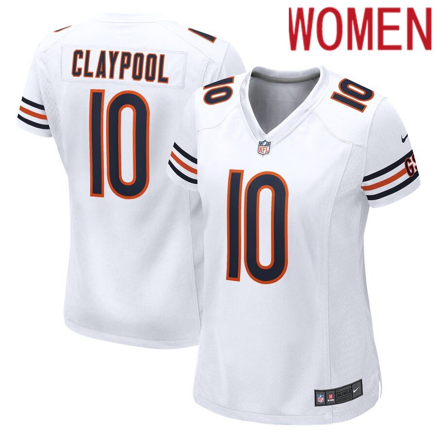 Women Chicago Bears 10 Chase Claypool Nike White Game Player NFL Jersey